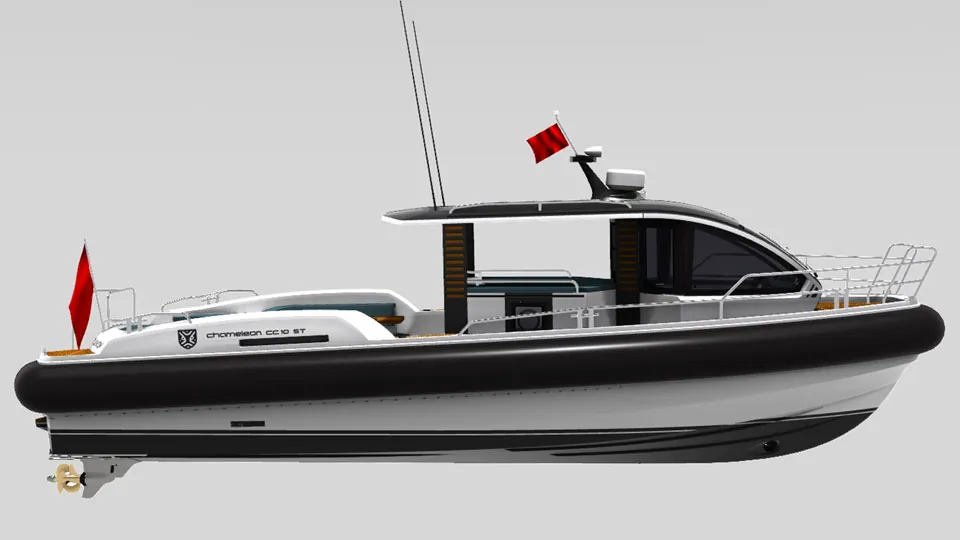 Arbeitsboot Next Marine Chameleon CC10ST in Seitenansicht